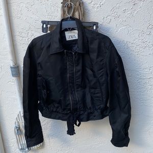 Zara black size M-L cropped bomber jacket.